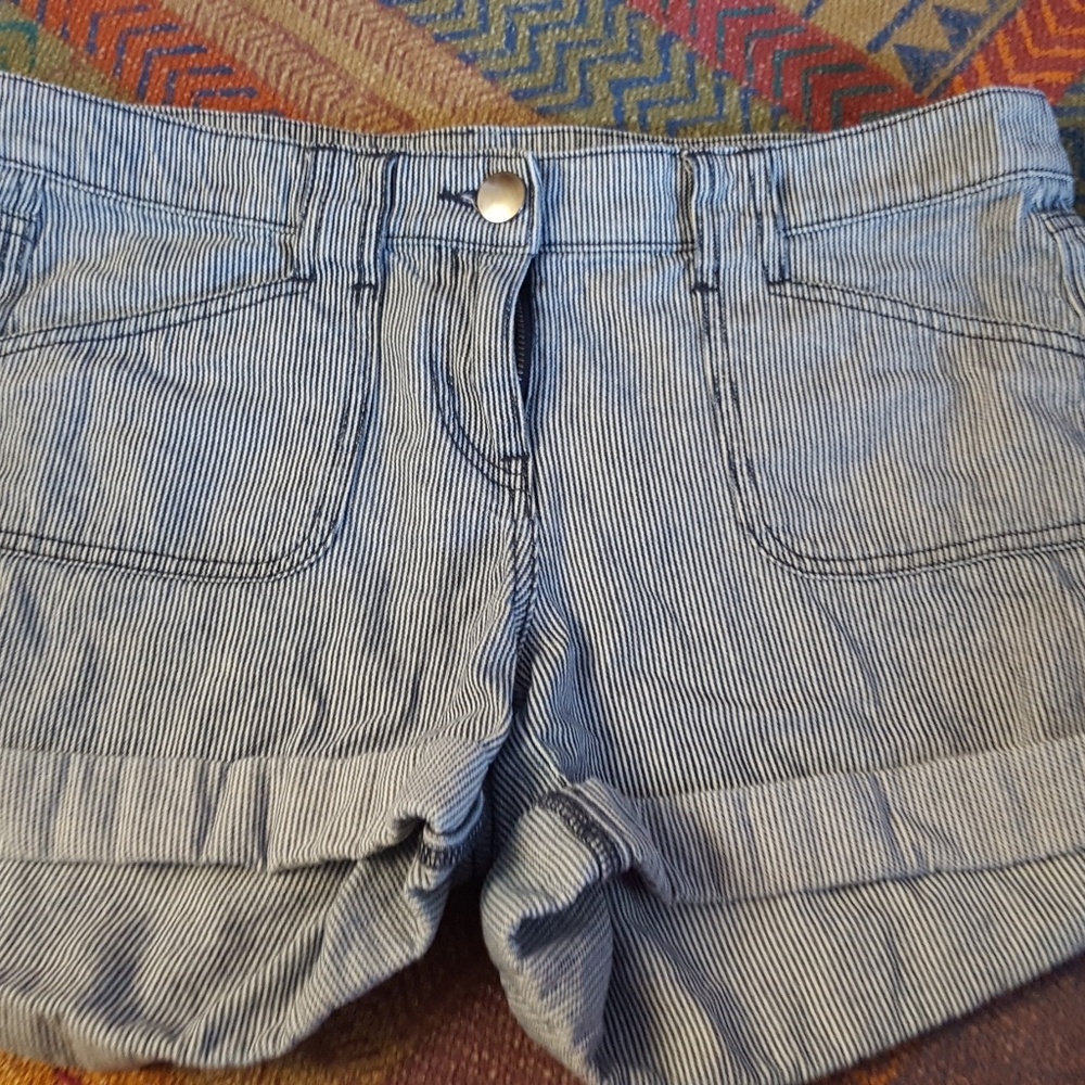 The Loft train conductor jean shorts